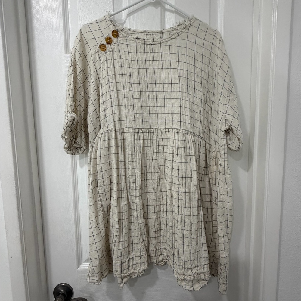 Urban Outfitters  Plaid Cream Tunic with Button Detail, X/XS oversized